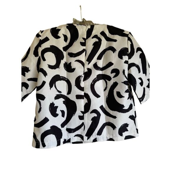 Choies vintage 90s white black swirl short sleeve boxy retro blouse artsy abstra - Picture 2 of 8